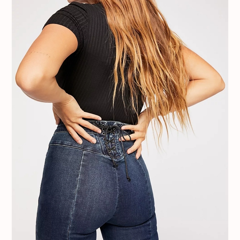 CRVY Super High-Rise Lace-Up Flare Jeans